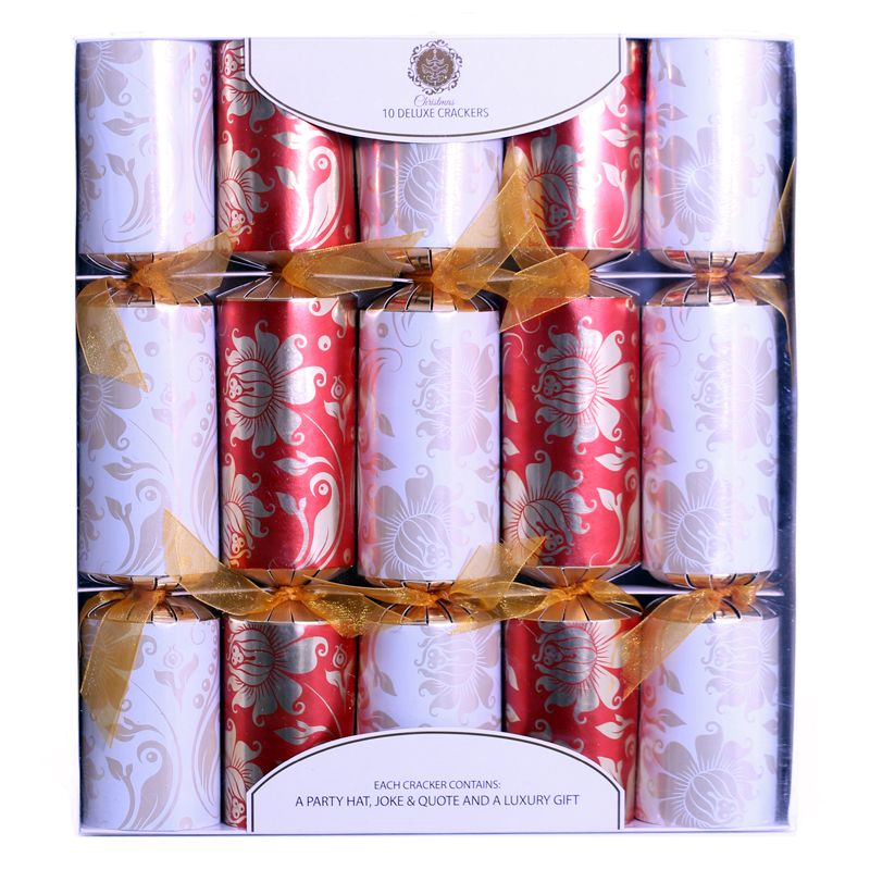 10 Deluxe Christmas Crackers (14") - Red White